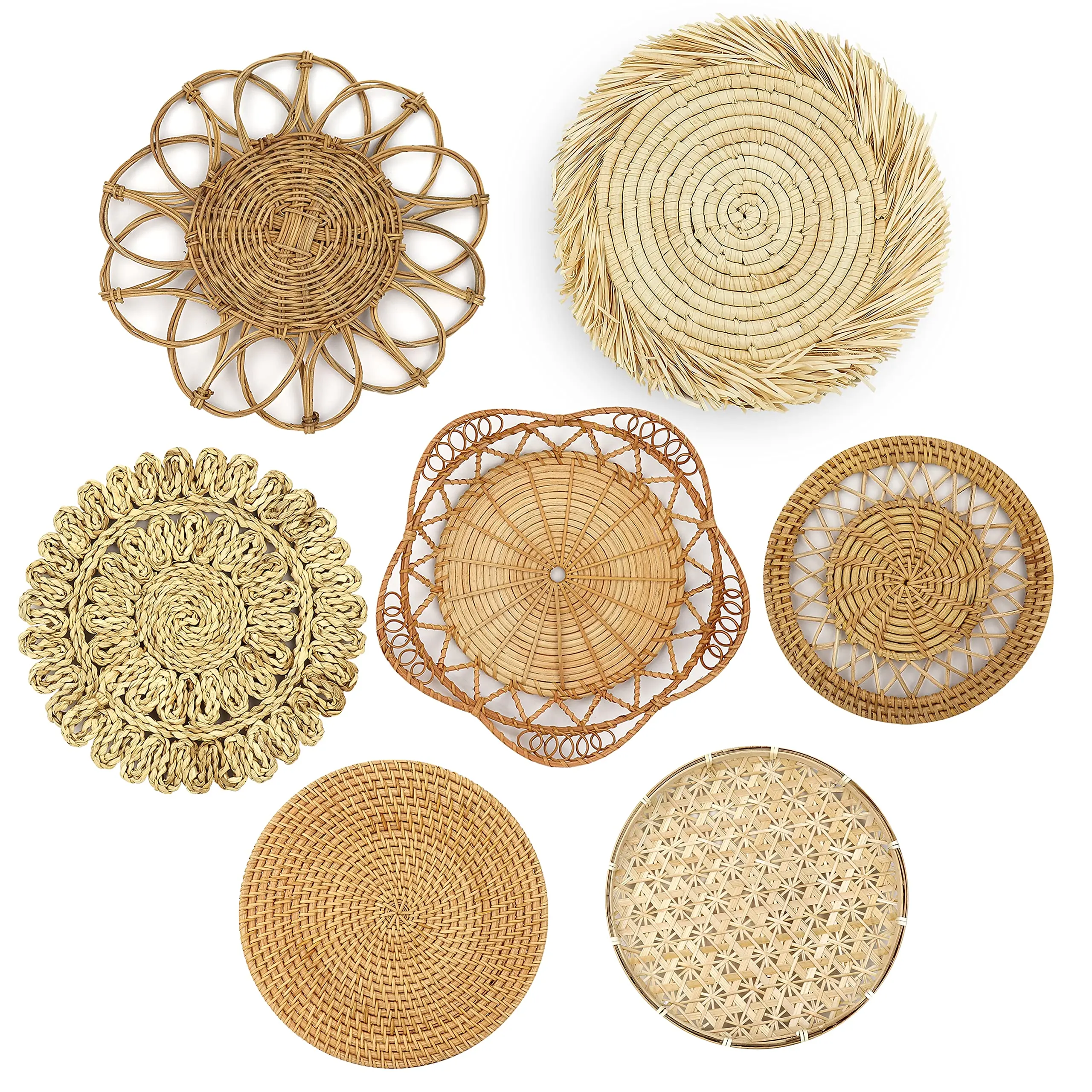Haosen Rattan Wicker Wall Hanging Decor Basket Charger Home Plate Placemat S7 Natural Boho Handwoven