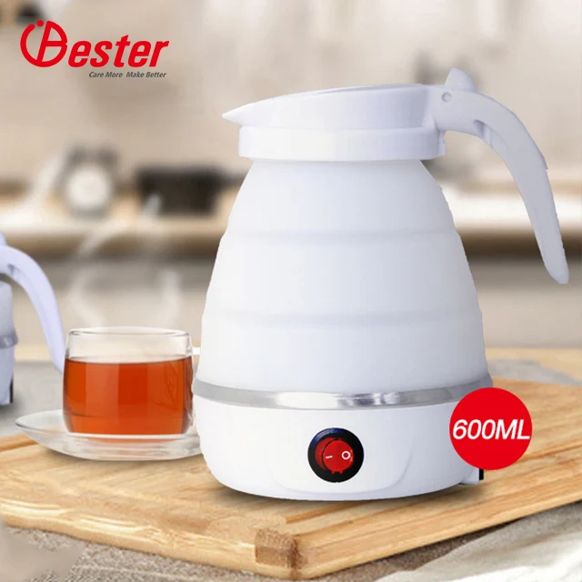 
white 600ml travel easy carry trip water kettle silicone foldable electric folding kettle 