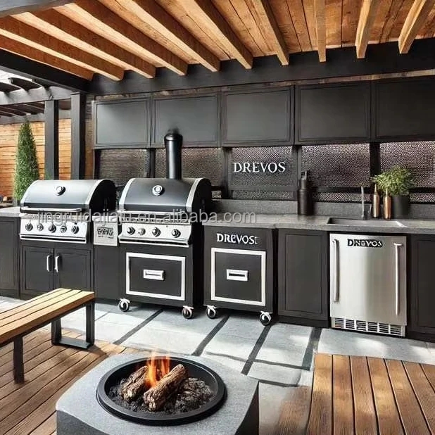 Hot Sale Waterproof Matt Black Lacquer Modern Design Aluminum Glass Stainless Steel Outdoor Bbq Kitchen Cabinet With Grill