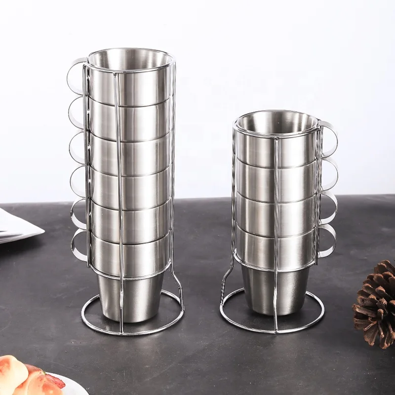 Custom Reusable double wall with handle  Stainless Steel Coffee cups