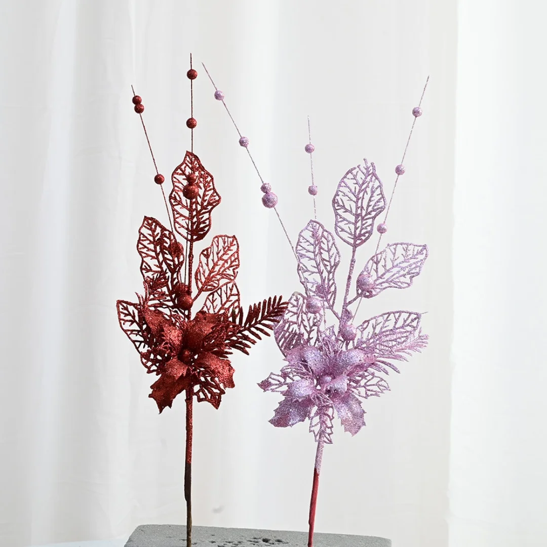 C115 2024 Hot Artificial Flower Picks Branches for Christmas DIY Ornaments Lily Flower Artificial Gold Berry Branch