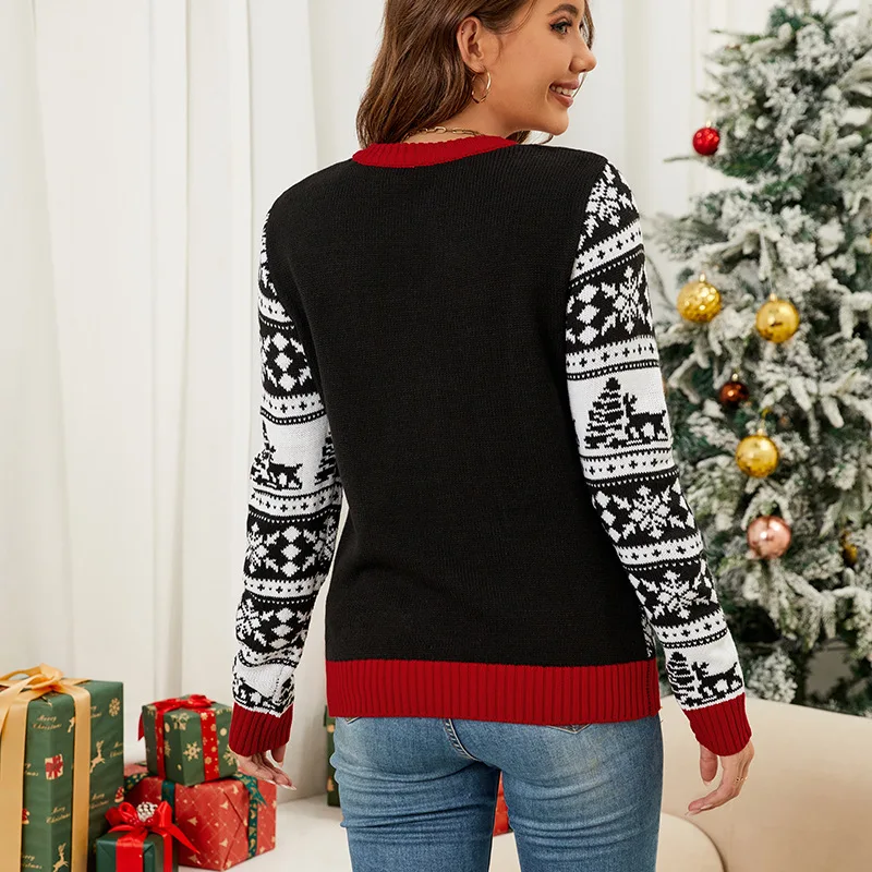 Womens Light Up Ugly Christmas Sweater Reindeer Christmas Crew Neck Ugly Sweater with Light Bulbs