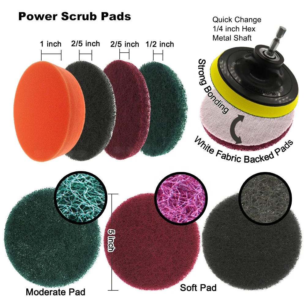 18Pcs Blue Car Drill Cleaning Brush Set Brush Attachments Set Scrub Pads Sponge Power Scrubber Brush with Extend Long Attachment