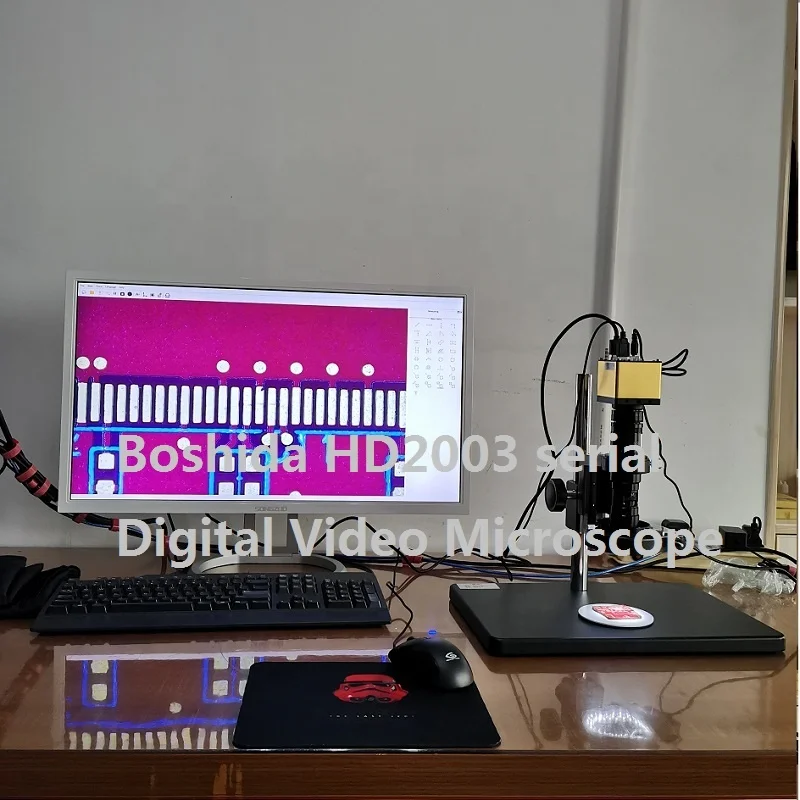 Boshida HD2003-A08  digital measurement  video microscope with boom arm stand  and PCB/industry inspection with LED illumination