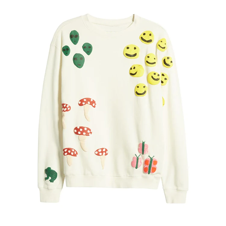 Decheng Oem Puff Printing Cute Oversized Drop Shoulder Cotton Hoodie Crew Neck Jumpers French Terry Off White Sweatshirt Man