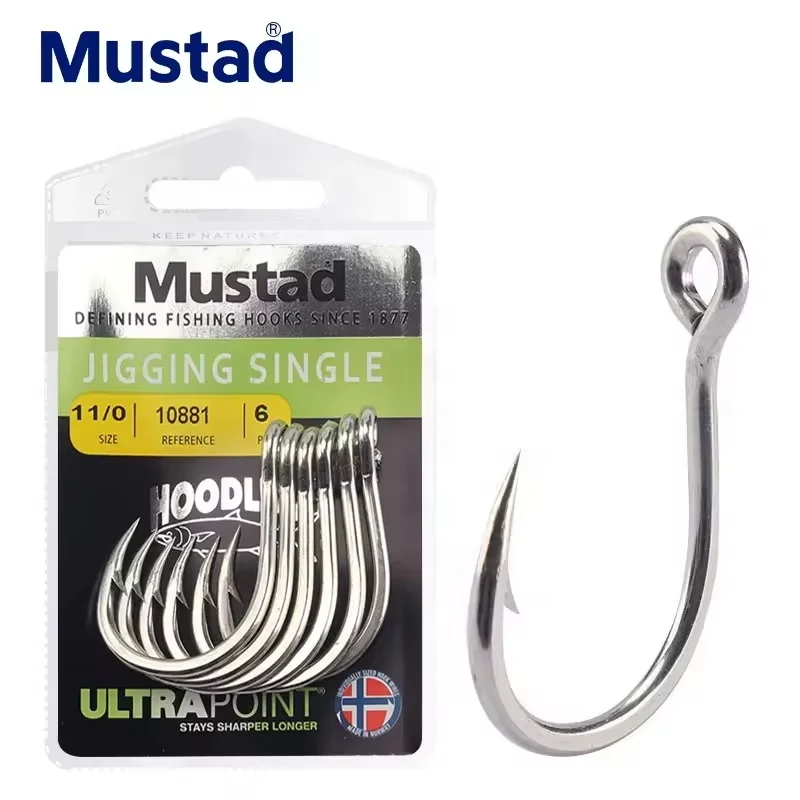 Mustad 10881 #1/0 3/0 5/0 7/0 9/0 11/0 морской воды Высокоуглеродистая сталь рыболовный крючок джиггинг крюк