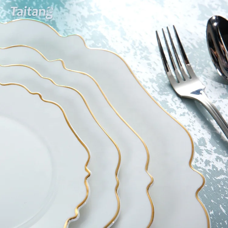 Hotel Restaurant Dinner Set Gold/ Silver Rim Porcelain Dinnerware Plate Set For Wedding