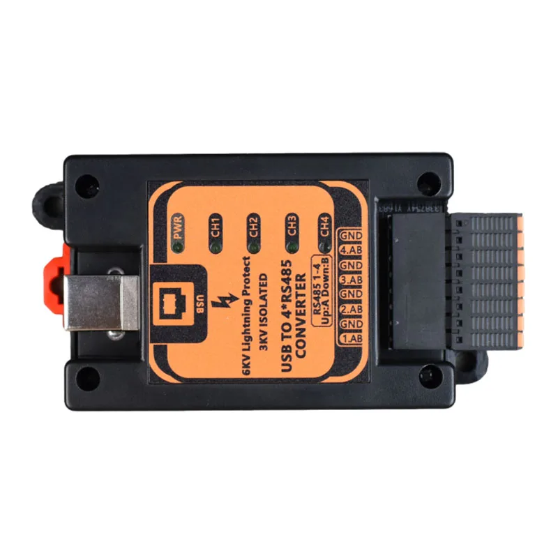 Industrial Type-B USB to 4 Port RS485 Converter with 3KV isolation and 6KV lightning protection