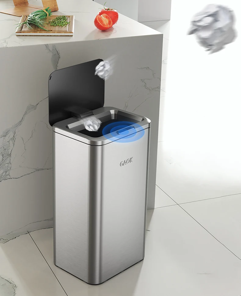 Rectangle Intelligent stainless steel trash can Electric Self Sealing Motion Garbage Smart Touchless Dustbin Automatic Bin