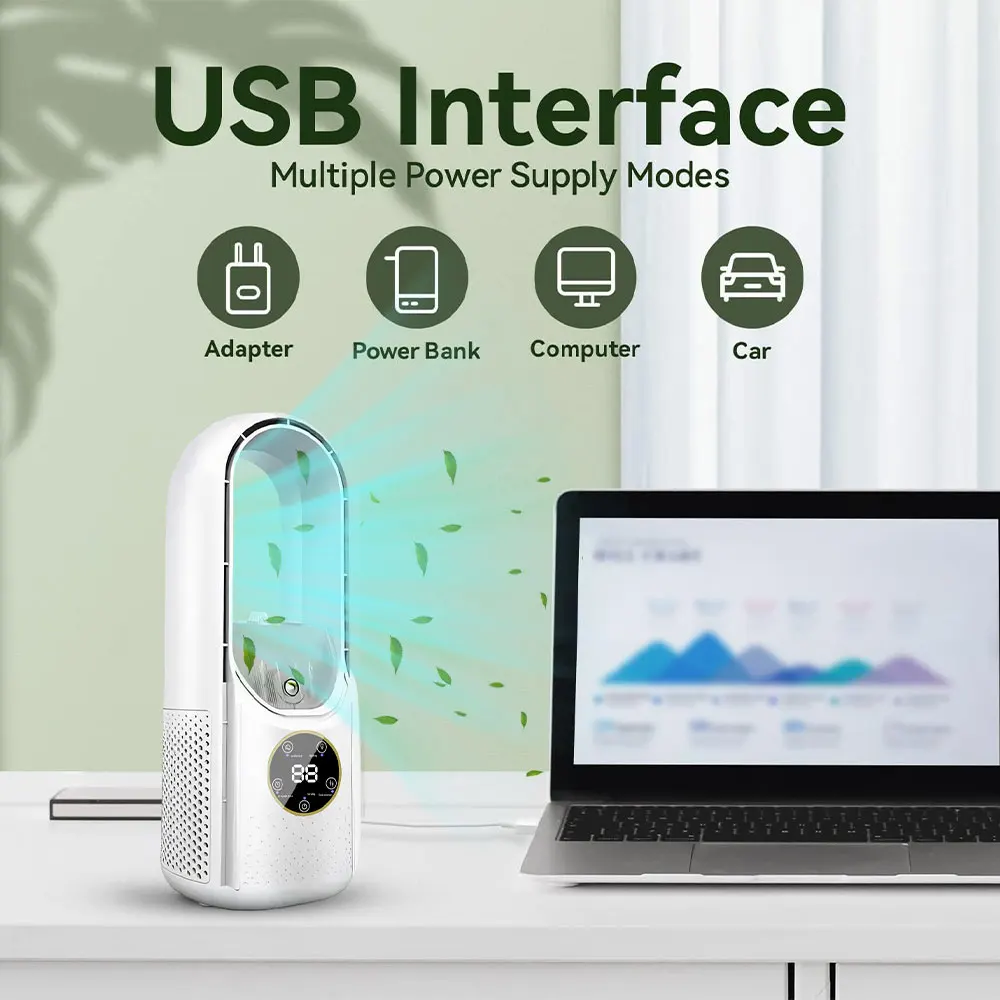 Multi Function Smart Electric Mini Desk Top Air Cooling Fan Air Purifier Bladeless Fan with Cooler