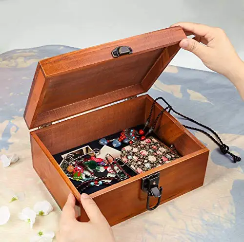Wooden Souvenir Decorative Wooden box Vintage Craft Large wooden box with lock and key for jewelry gift box and home decor