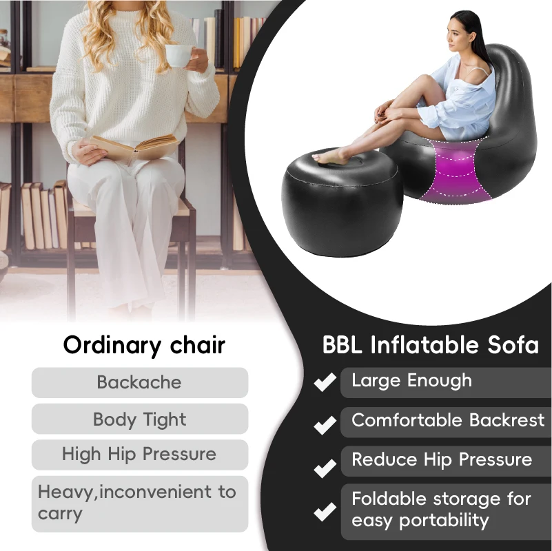 Custom Living Room Outdoor Lazy Lounge BBL Chair Air Bed Mattress Inflatable Sofa With Foot Stool