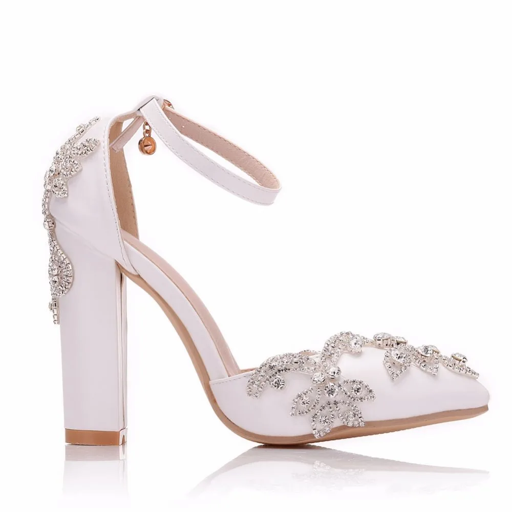 BS049 White 11CM Rhinestone Sandals Pointed Shoes Women Sweet Luxury Platform Wedges Shoes Wedding heels High Heels