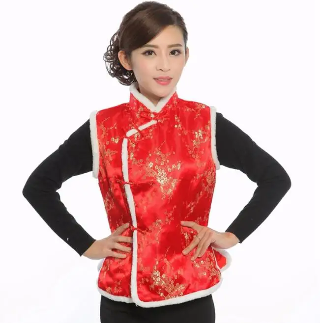 Ecowalson New Year unisex Chinese Style Qipao Tang Suit Thicken Velvet Vest Traditional Evening Party Wedding Cheongsam Retro