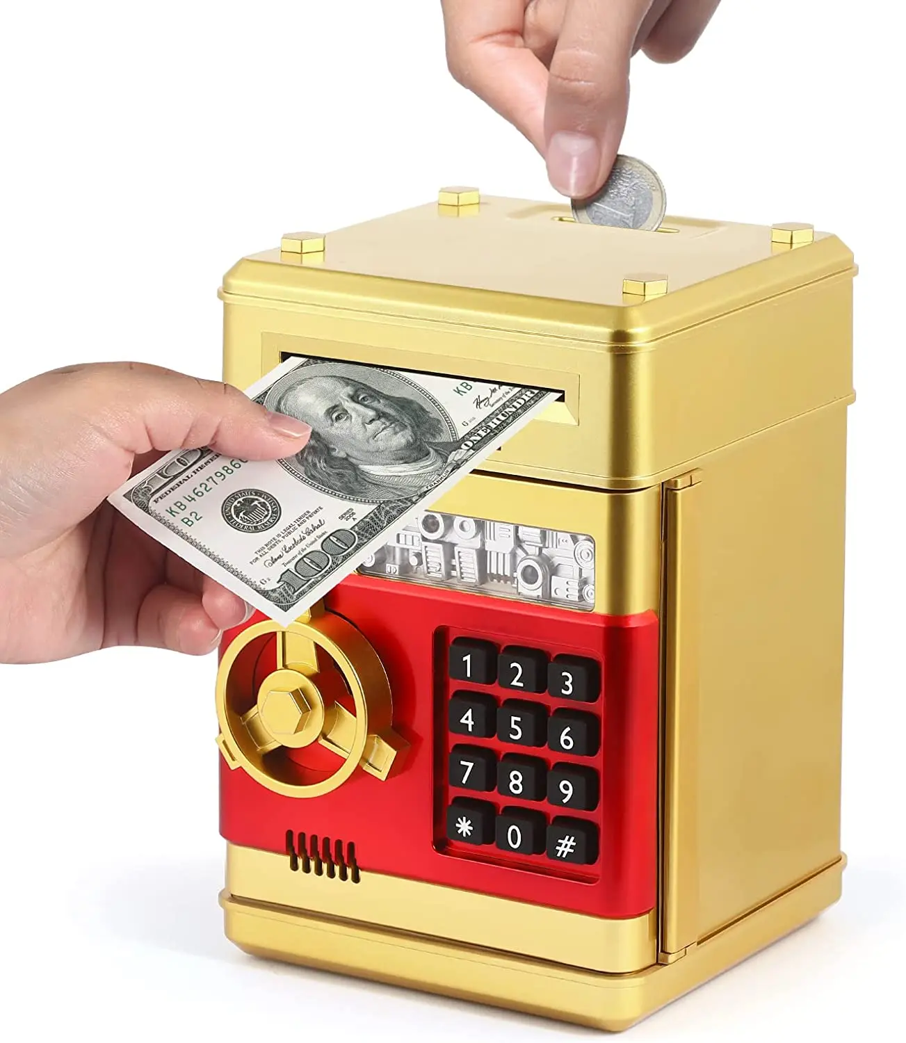 Christmas present piggy bank cash currency saving box