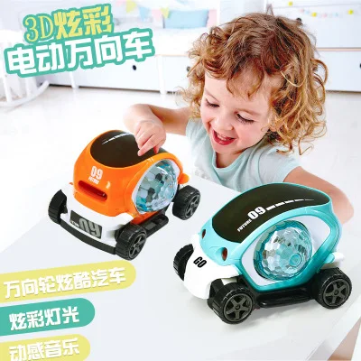 Newest B/O 3D light rotating colorful music cartoon traffic vehicle children electric car toy