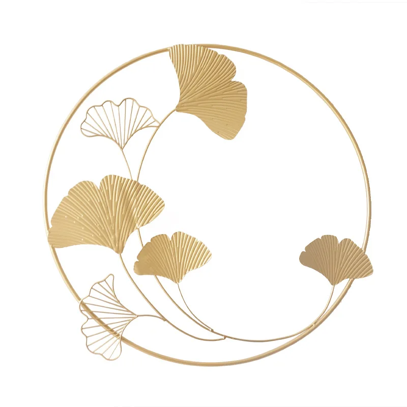 New Chinese style metal wall decoration living room sofa wall decoration pendant light luxury ginkgo leaf iron wall hanging