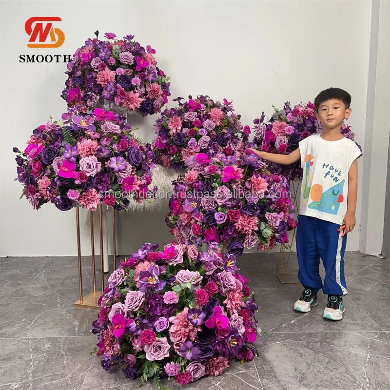 SMOOTH Wedding Large Rose Purple Artificial Flower Ball Centerpiece for Wedding Table Decoration