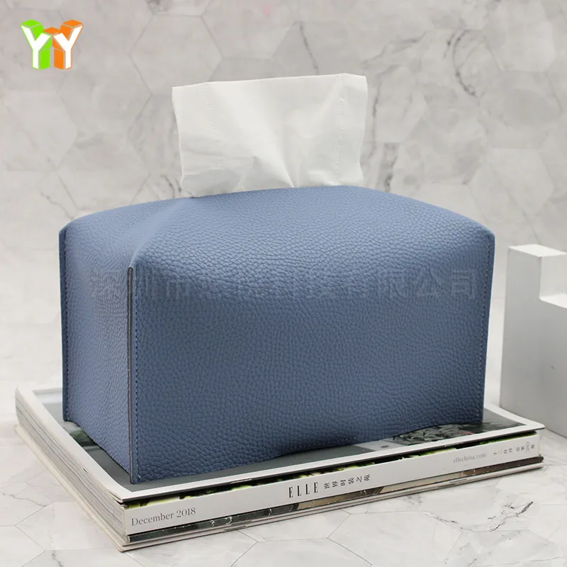 Soft PU Leather Tissue Box Rectangular Custom Logo Tissue Box Holder With Stick On Bottom For Living Room Kitchen
