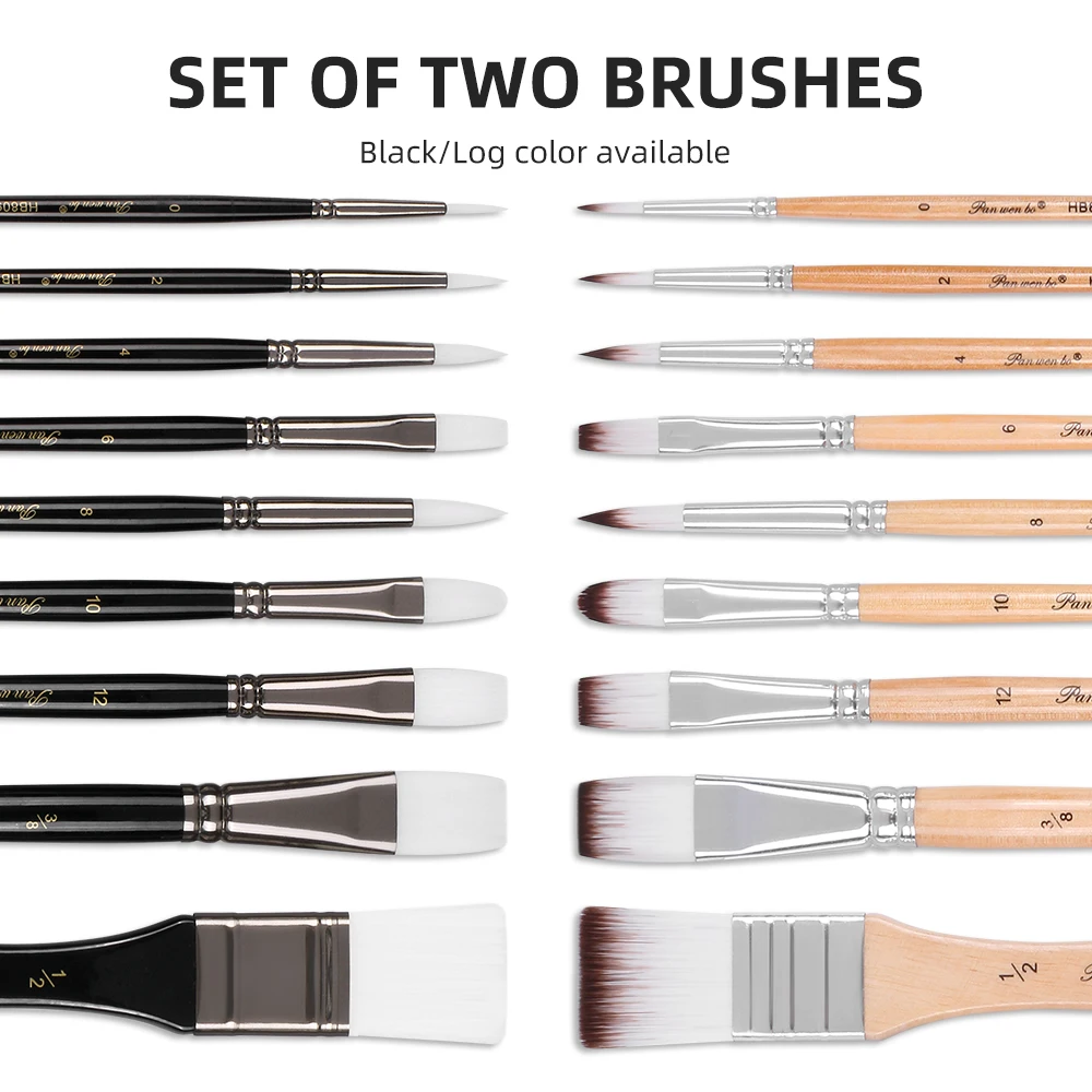 Panwenbo Good Quality 9pcs Art Paint Brushes Wooden Handle Nylon Hair Acrylic Watercolor Painting Brush for Students Artist