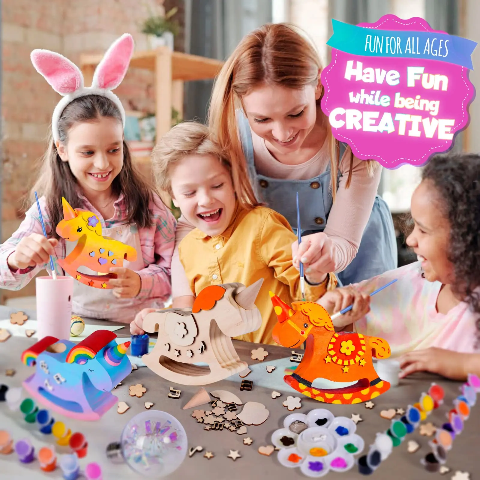 New Design Wooden Unicorn Lamp DIY Painting Night Light Craft Kit For Home Decoration