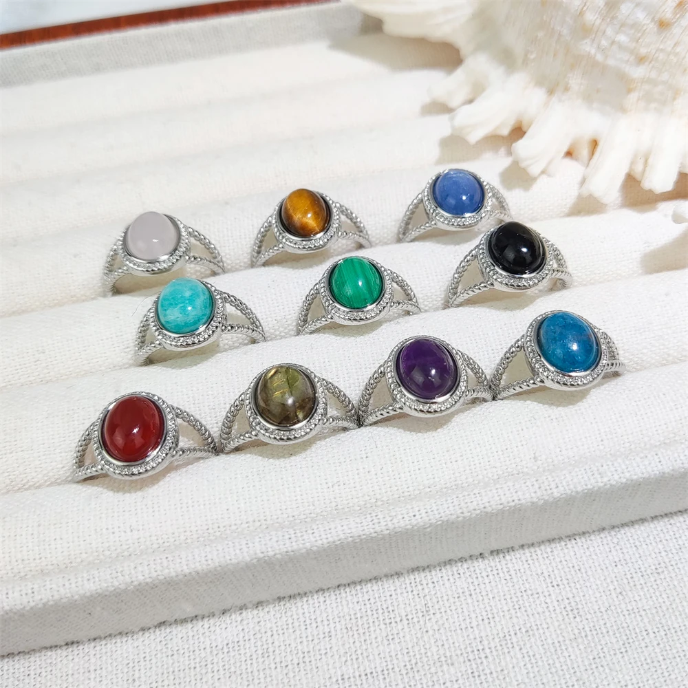 Factory Direct Sale Silver Color Real Gemstone Ring Amethysts Tiger Eye  Ruby Labradorite Finger Rings for Women Jewelry Gifts