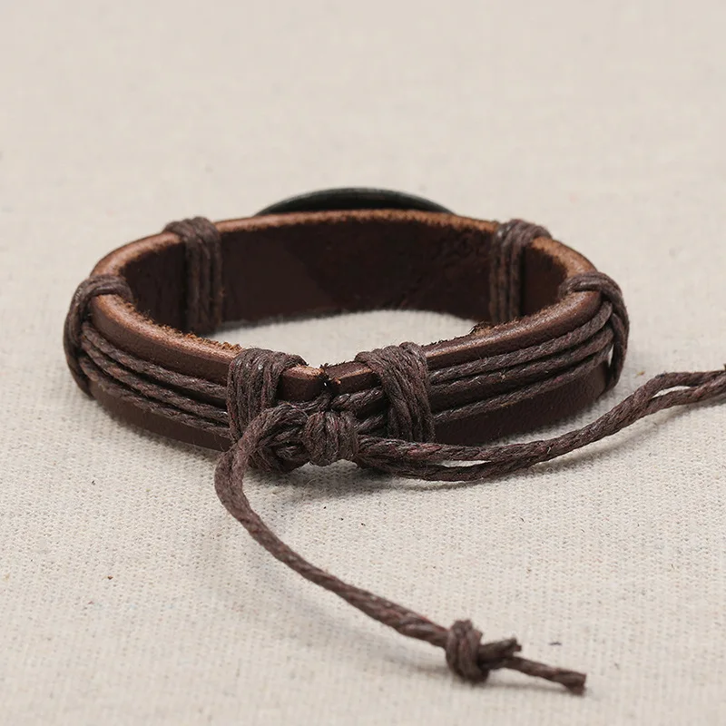 Alloy Rope Man Women Make Leather Wrap Wristband Handwoven Cowhide Bracelet Simple Multi-layer Gecko Pattern