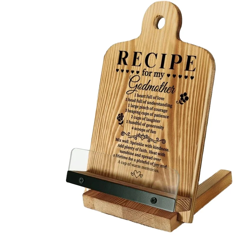 Rustic Wooden Book Stand in Kitchen Counter Adjustable Tablet Recipe Book Holder Style Use for Storage