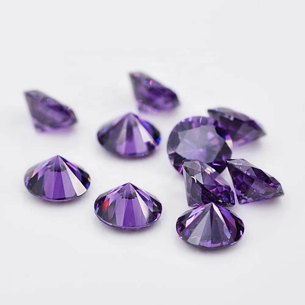 Customized Top Quality fashion CZ Stone round diamond cut gemstone synthetic amethyst CZ stone