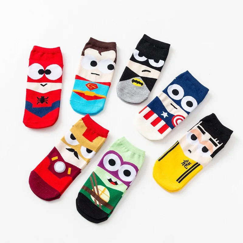 
DRRT-1201 Hot Selling Funny women girls cartoon superhero Breathable ankle socks 