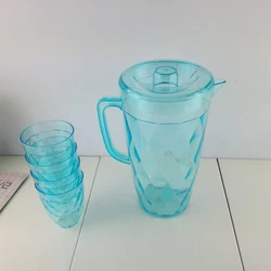 2L Best Promotional Plastic Cold Water Jug Bottle Cup Set with lid and 4 pcs Glasses
