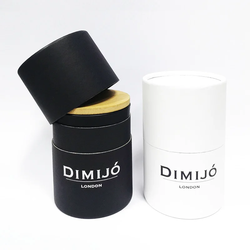 Luxury biodegradable personalized paper jar round black white cylinder tube box custom cardboard paper tube packaging for candle
