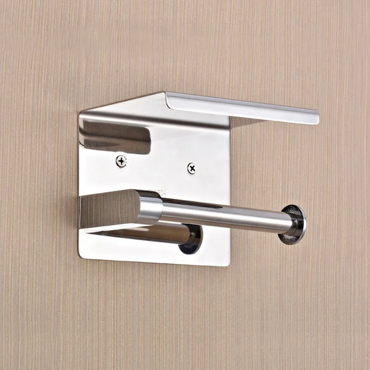 Modern Bathroom Accessories Elegant and Luxury 304 Stainless Steel Wall Mounted Toilet Paper Roll Holder with Phone Shelf