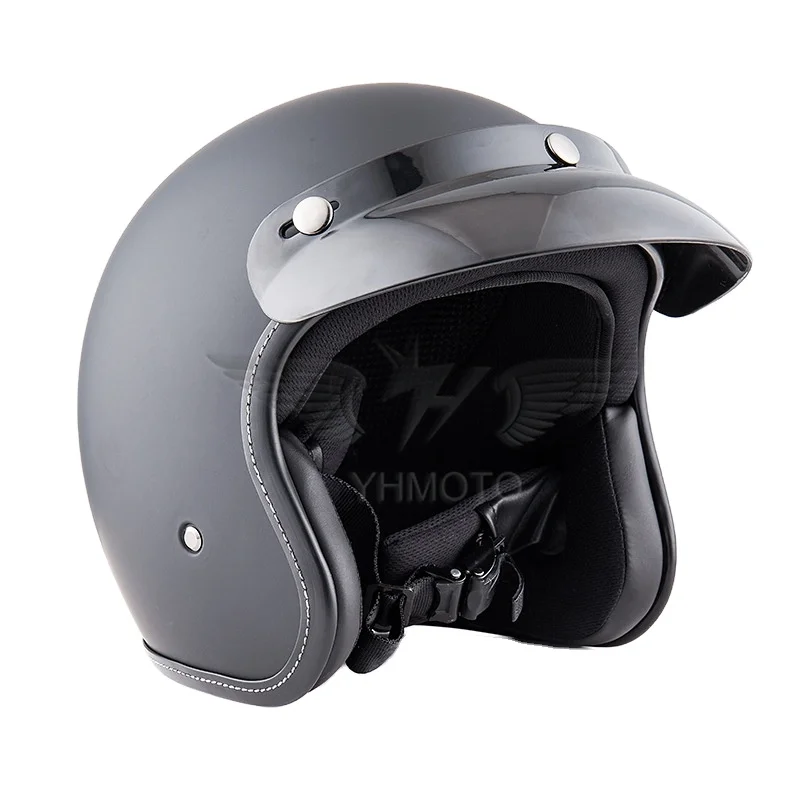 YHMOTO Low Profile Cafe Racer Novelty Half Helmet Motorcycle Retro Pilot Helmet Vintage Moto Cycle Helmet