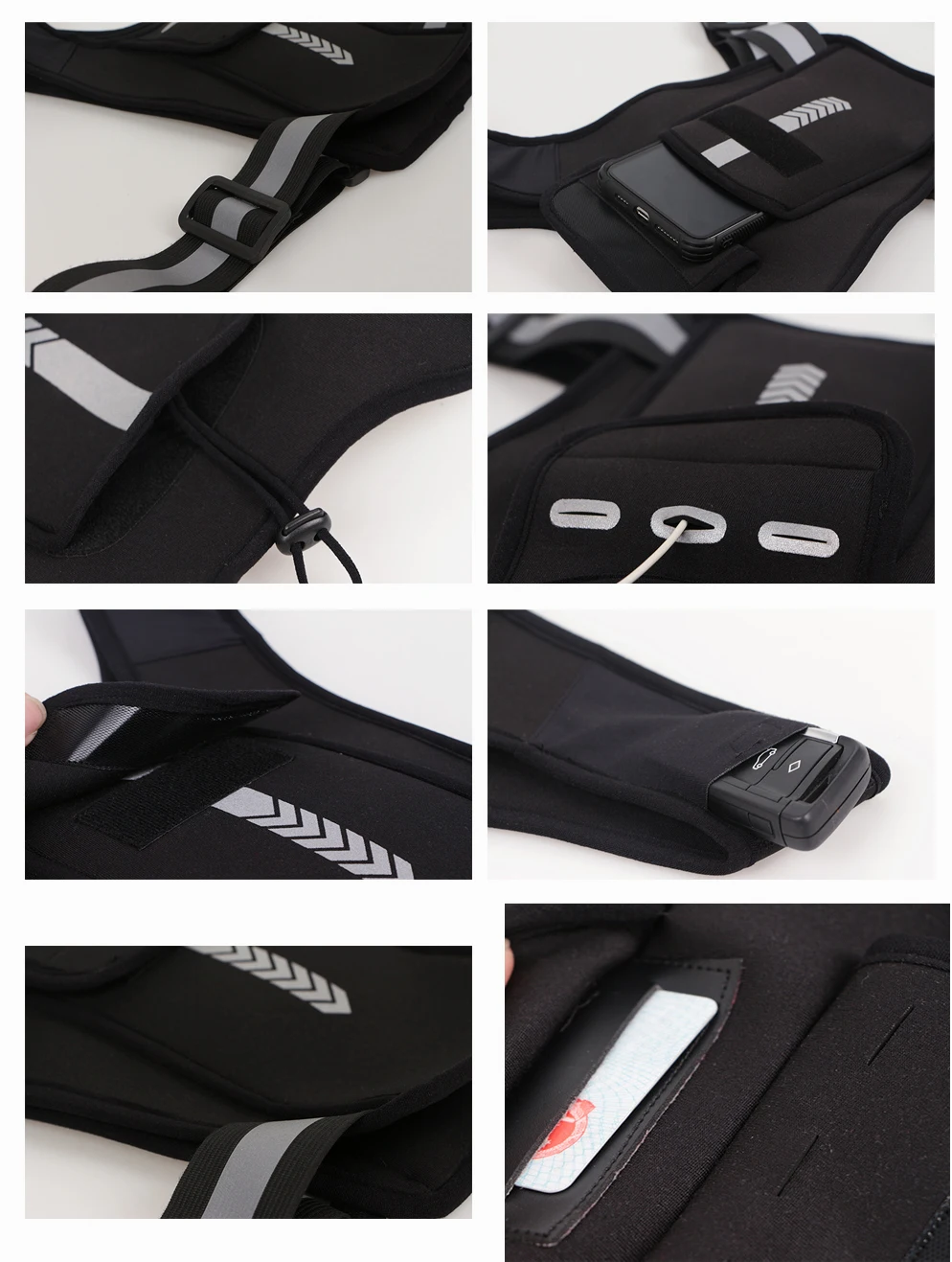 walking reflective vest Running Backpack Vest Cell Phone Chest Harness Bag