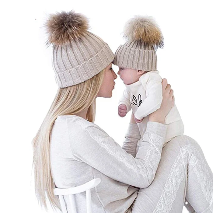 Custom Parent Child Hat Warmer Mother And Baby Daughter Son Winter Warm Knit Hat Family Crochet Beanie Ski Cap