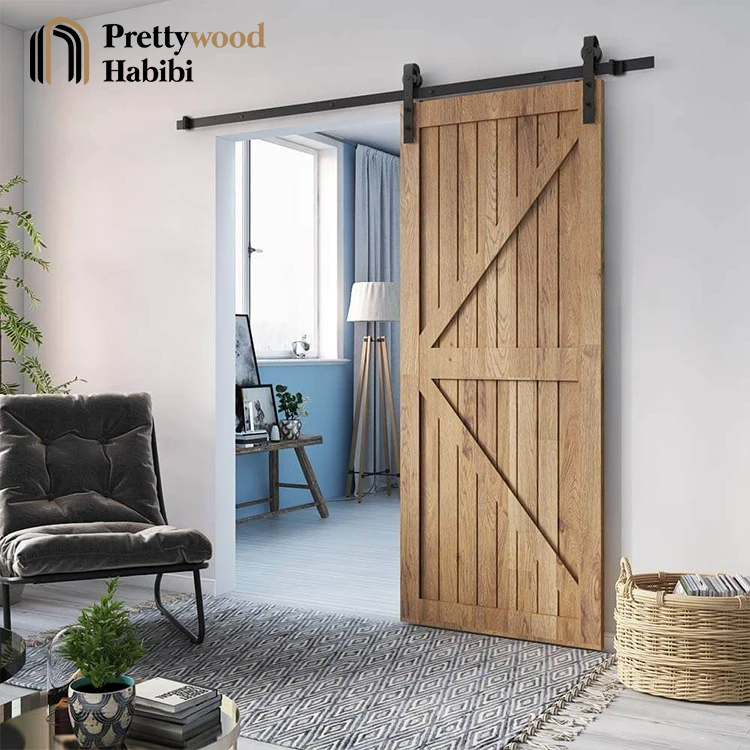 Modern American Rustic Sliding Wooden Barn Doors Soundproof Interior House Barn Door With Hardware Kit