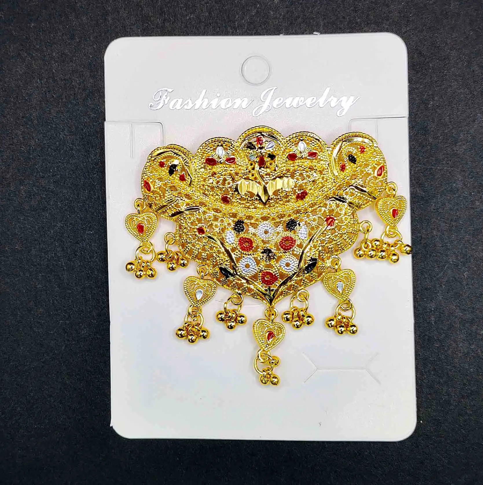 Luxury Custom 18K Gold Plating Fashion designer Jewelry Dripping Oil Brass Kundan Jhumka brooches women Clothing decoration
