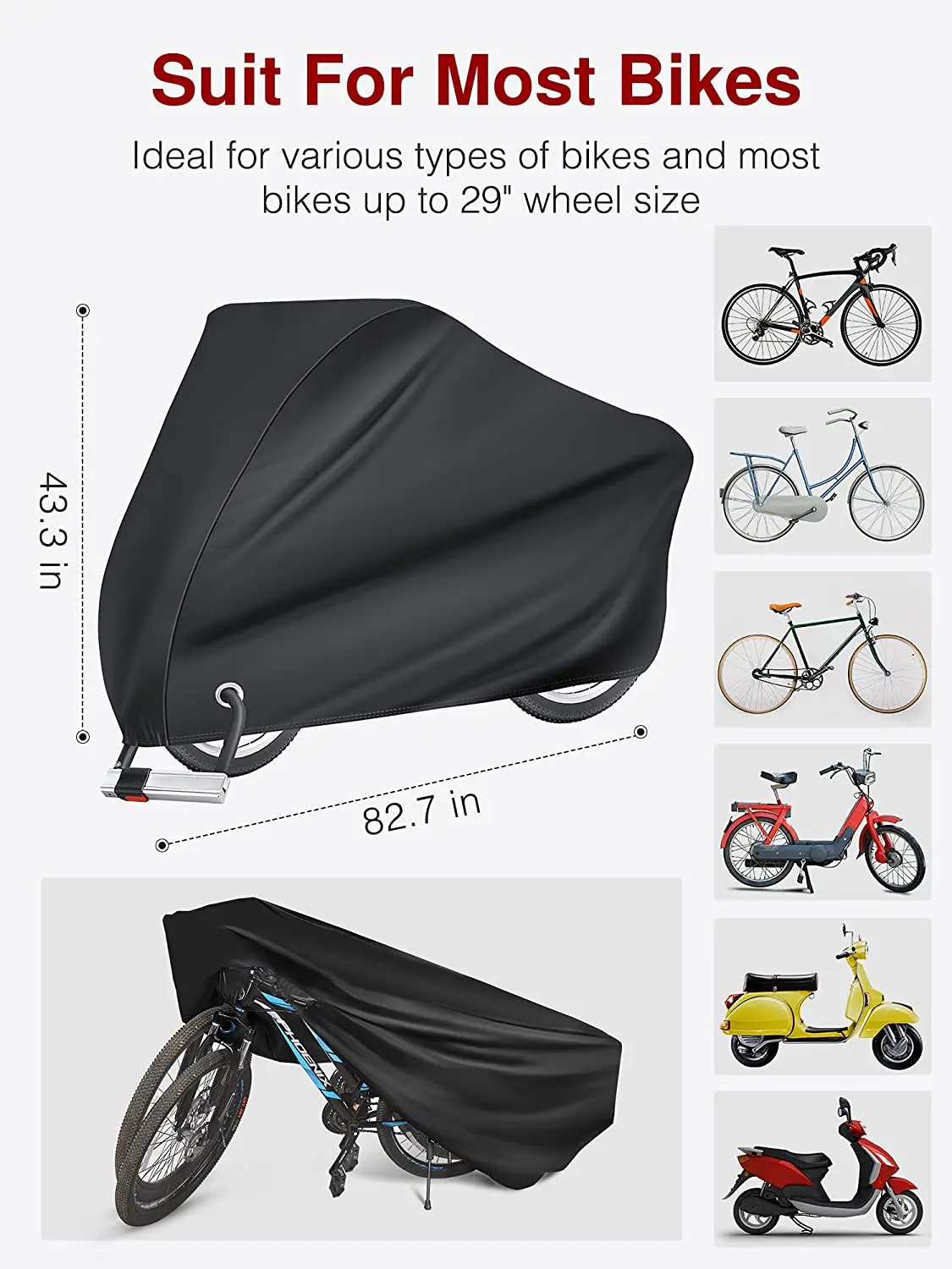 Outdoor Waterproof Bicycle Covers Bike Cover Rain Sun UV Dust Wind Proof with Lock