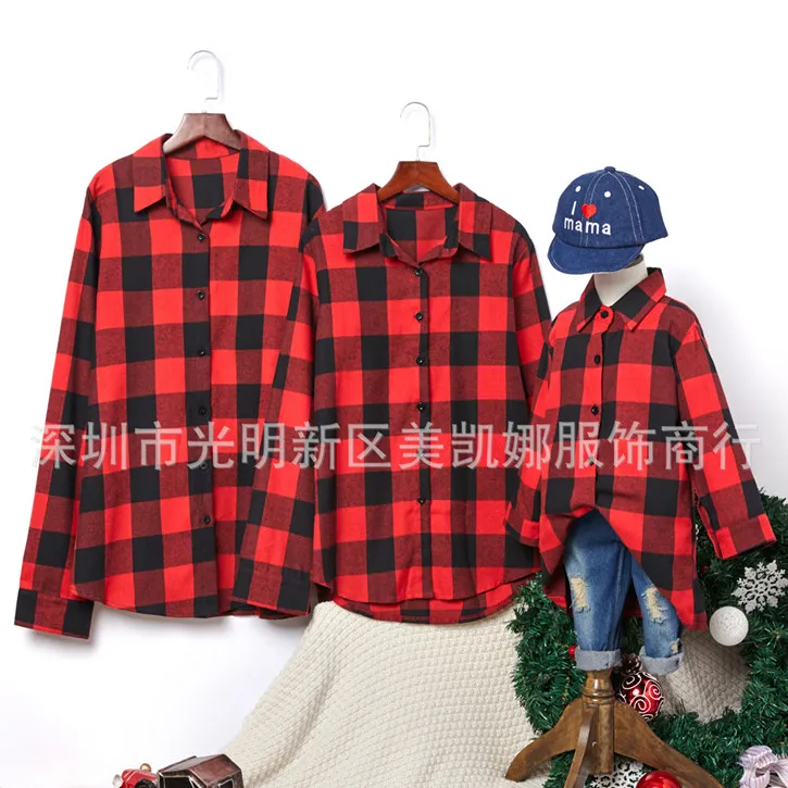 
Fashion plaid shirts mommy and me outfits family matching long sleeve western style christmas long plaid shirt set clothes 
