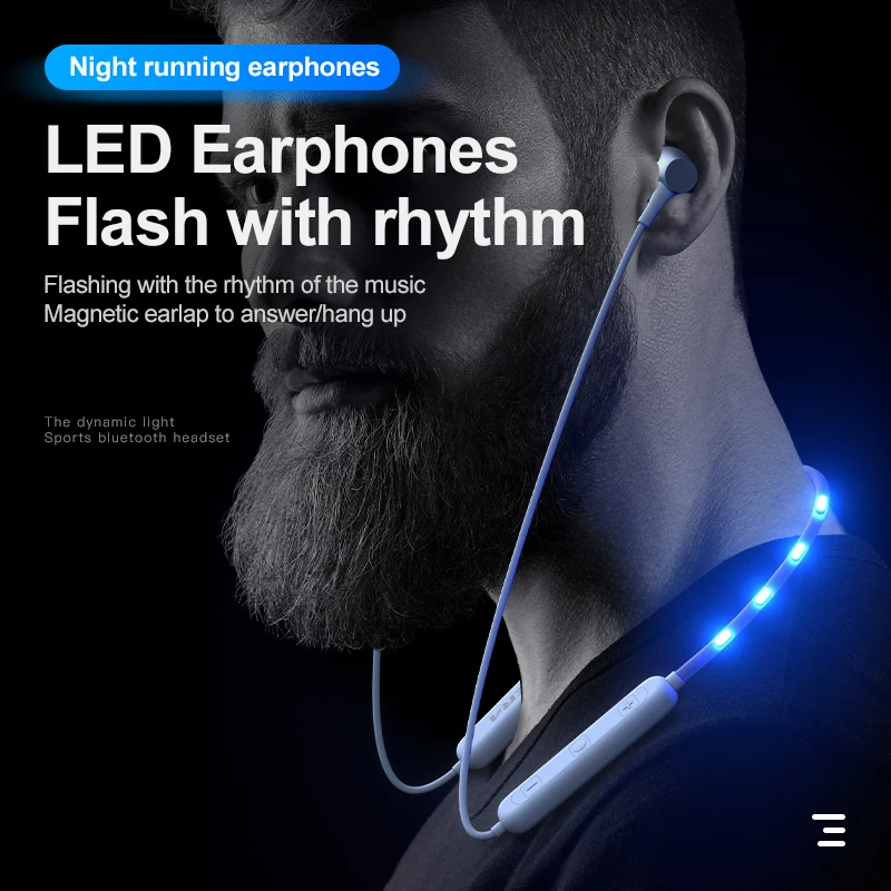 
Hot fashion neckband waterproof bluetooth earphone active noise cancelling bluetooth headset led light earphones for sports 
