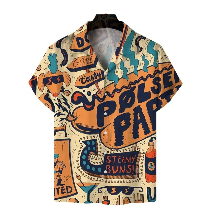 Buker custom digital printed plus size unisex Polyester buttons up short sleeve beach holiday hawaiian shirts for Men