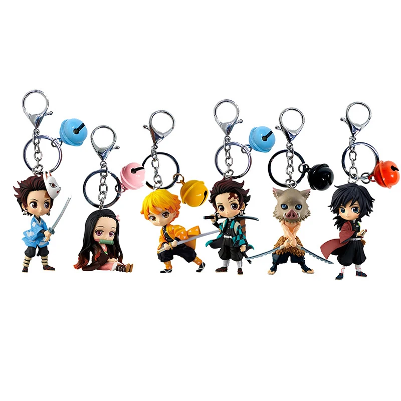 
6pcs/set Japan Kimetsu no Yaiba Nezuko Tanjirou Zenitsu Giyuu Inosuke PVC Action Figure Anime Keychain For decoration 