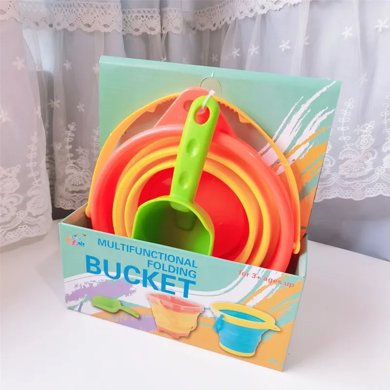 Summer outdoor sand game baby bathroom folding silicone beach bucket toy