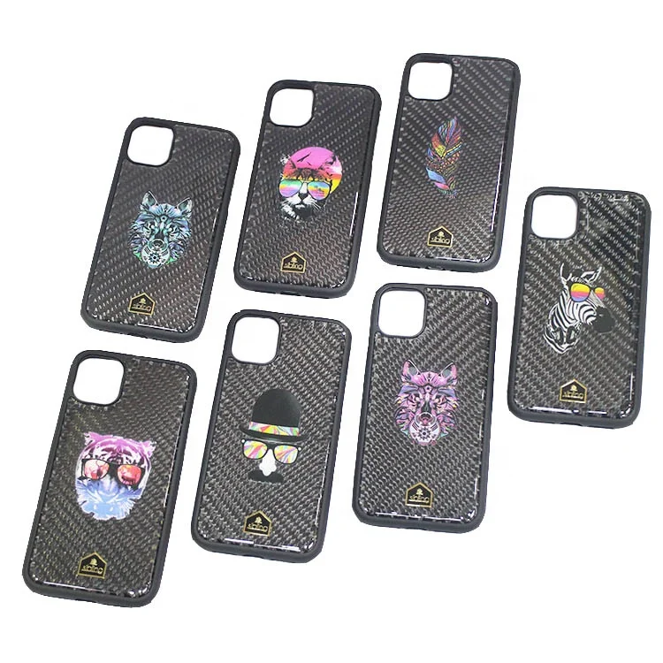 Shockproof Tpu+pc Mobile Covers Luxury Real Color Pattern Carbon Fiber Mous Phone Case