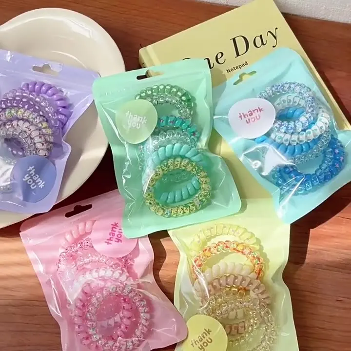 Wholesale 6pcs/bag Fashion Colorful Spiral Phone Cord Coil Hair Tie Elastic Hair Ring Telephone Wire Hair Band For Women