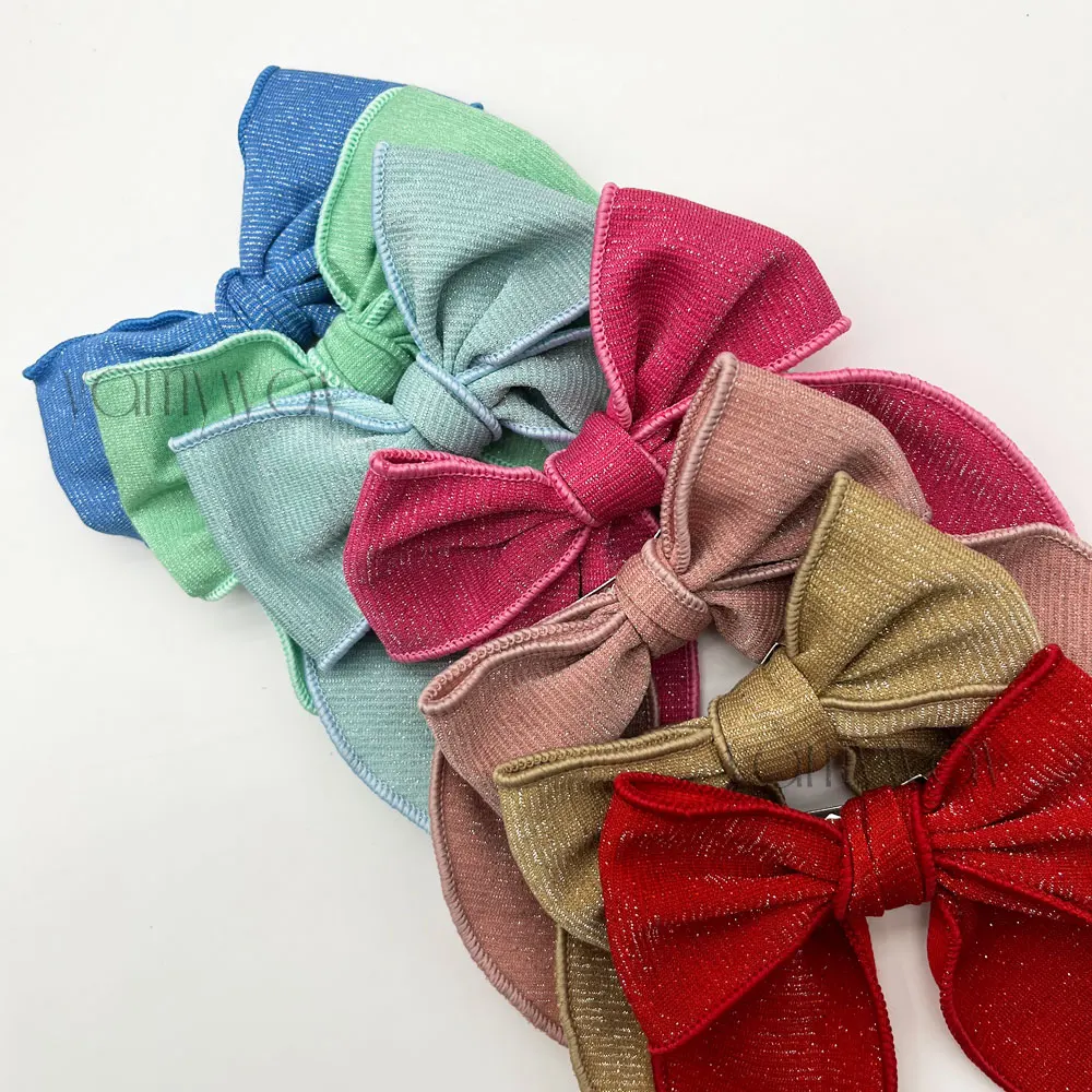 shinny glitter christmas bow fable hair bow with clip for girls