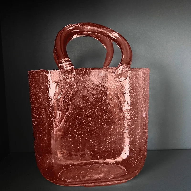wholesale elegant hand blown crystal glass purse bag vase for dried and artificial flowers