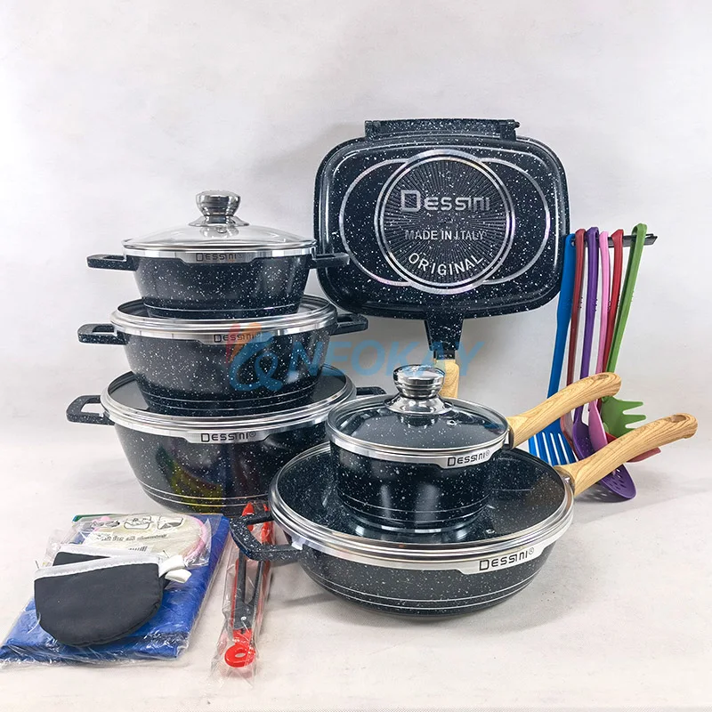 Product Upgrade Pink Cookware Complete Collection Sauce Pot Soup Pot Frying Pan Double Sided Cookware Set