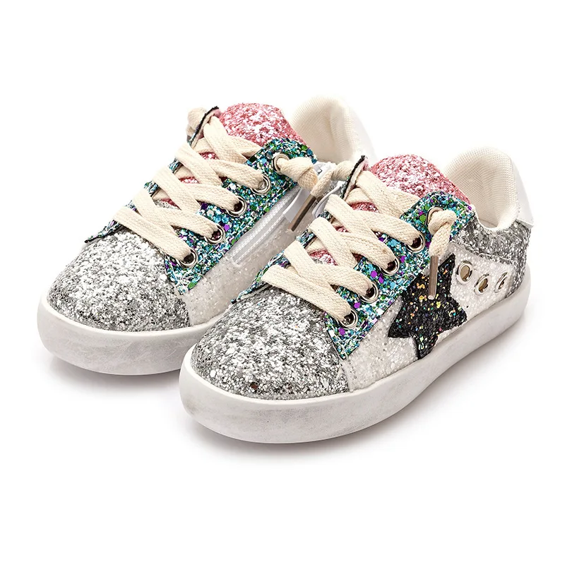 New Girls Fashion Sequins Shoes Children Glitter Star Sneaker